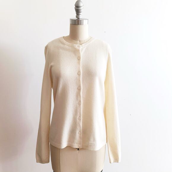 Lands End Size S Cream Ivory 100% Cashmere Cardigan Luxe Soft Neutral Classic - Picture 1 of 4